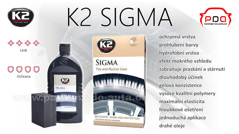 K2 SIGMA 500ml péče o pneumatiky a gumové díly - účinky 800